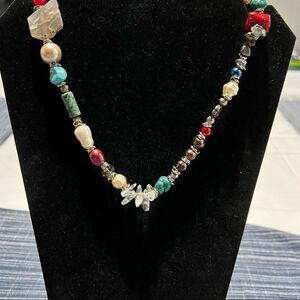 Handmade Multicolored stones freshwater Pearl beaded necklace